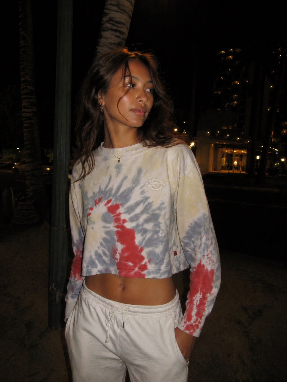 Dickies Tie Dye Cropped Sweatshirt Ribbed Hem Logo Casual Cotton 90s Summer Y2K